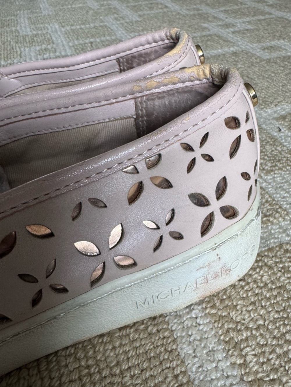 Michael Kors Keaton Slip On Sneakers Perforated Blush Pink Leather Size 5 - Picture 11 of 14